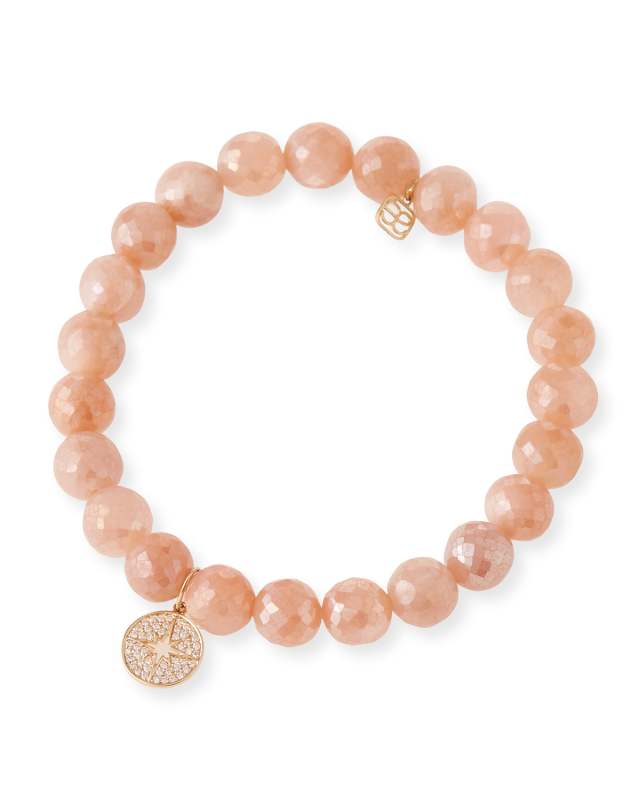 14k Diamond Star Disc & Moonstone Bracelet